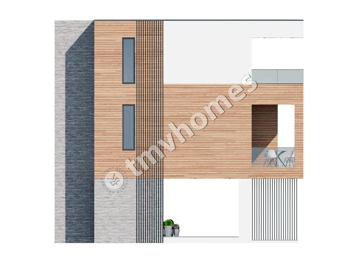 Trijų aukštų namo projektas 144 m²: 3 Miegamieji, 3 Vonios, Atvira virtuvė, be Garažo