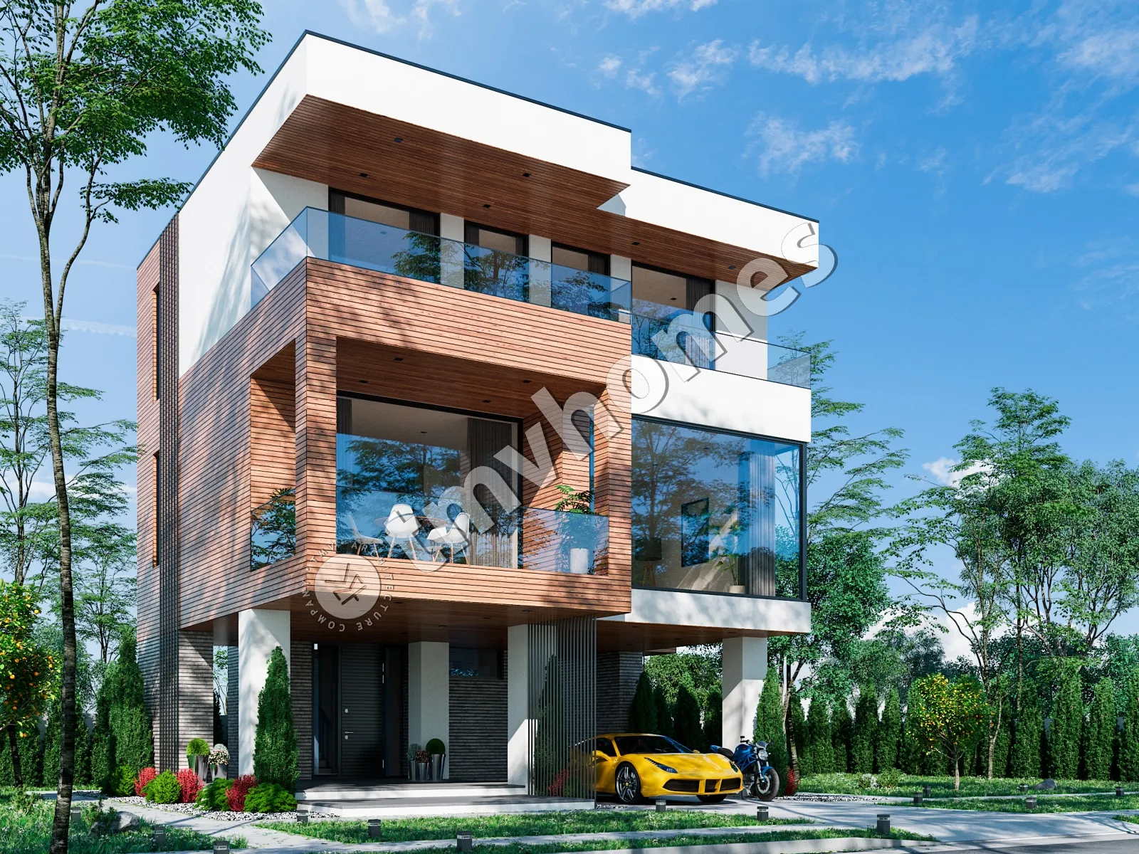 Trijų aukštų namo projektas 144 m²: 3 Miegamieji, 3 Vonios, Atvira virtuvė, be Garažo