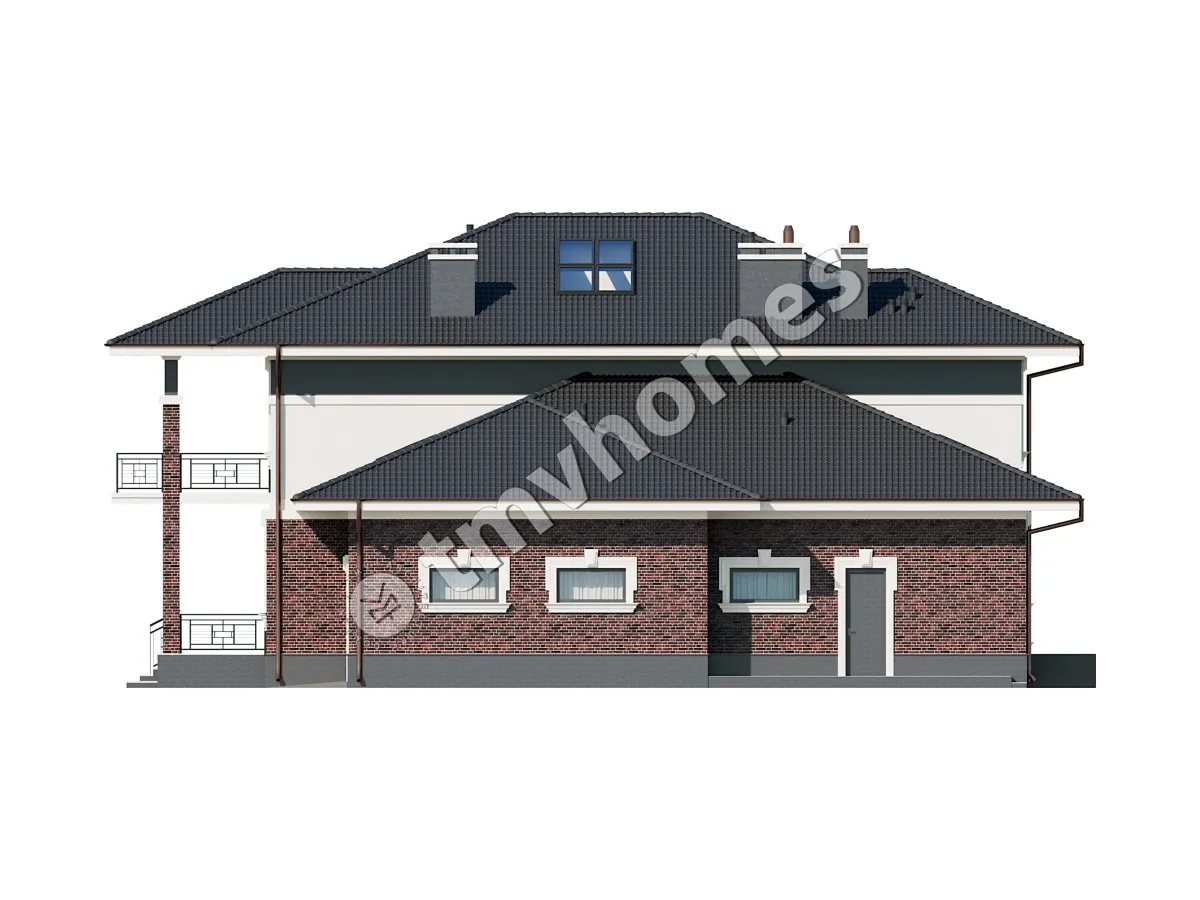 Dviejų aukštų namo projektas 436 m²: 5 Miegamieji, 3 Vonios, Atvira virtuvė, Garažas