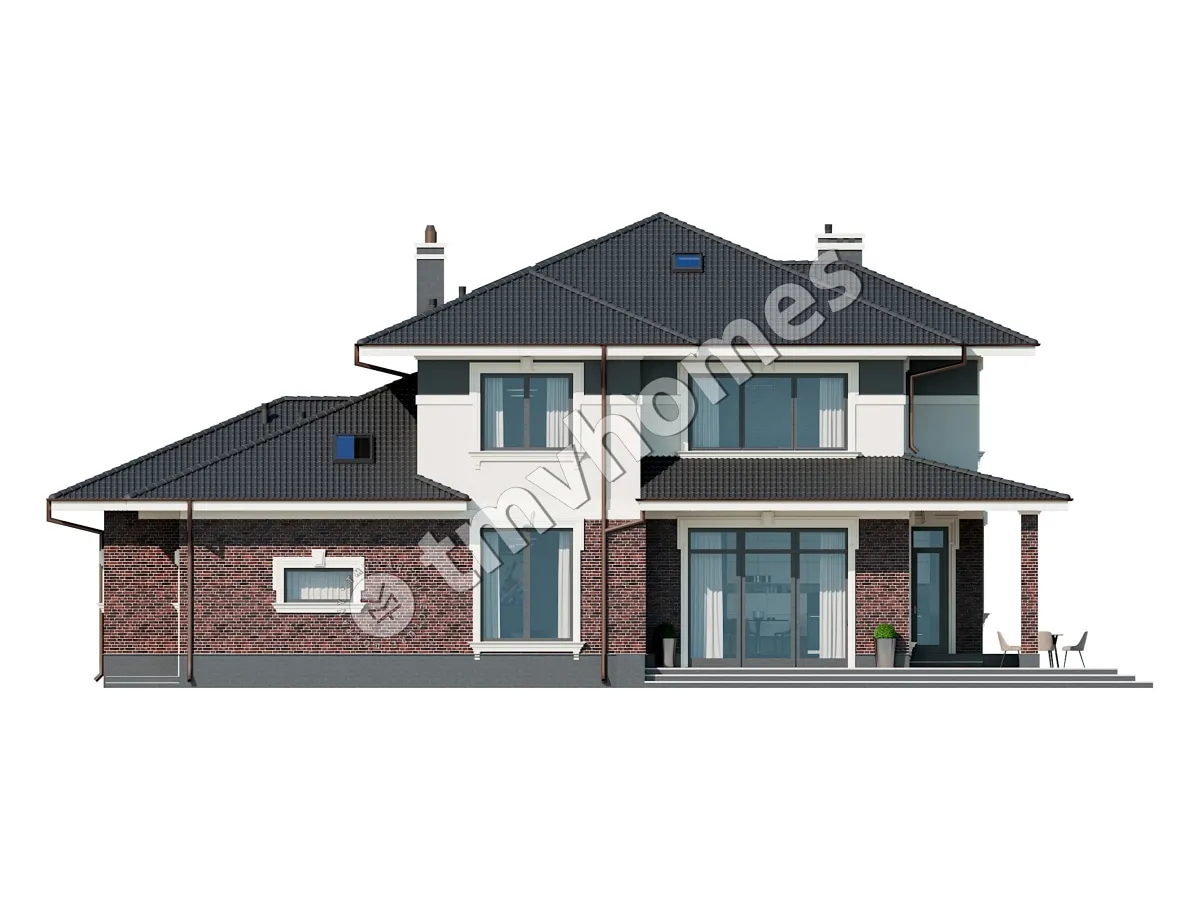 Dviejų aukštų namo projektas 436 m²: 5 Miegamieji, 3 Vonios, Atvira virtuvė, Garažas