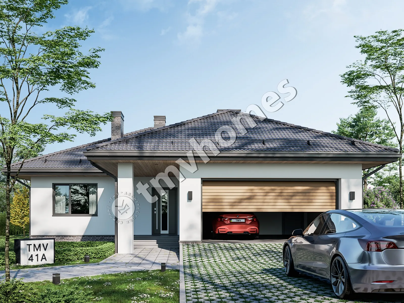 Vieno aukšto namo projektas 136 m²: 3 Miegamieji, 2 Vonios, Atvira virtuvė, Garažas