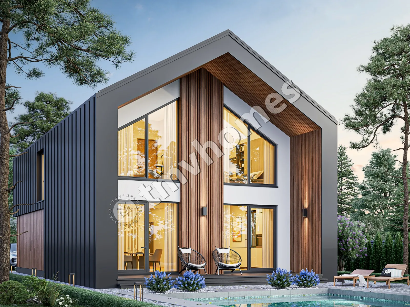 Namo projektas su mansarda 172 m²: 4 Miegamieji, 3 Vonios, Atvira virtuvė, be Garažo