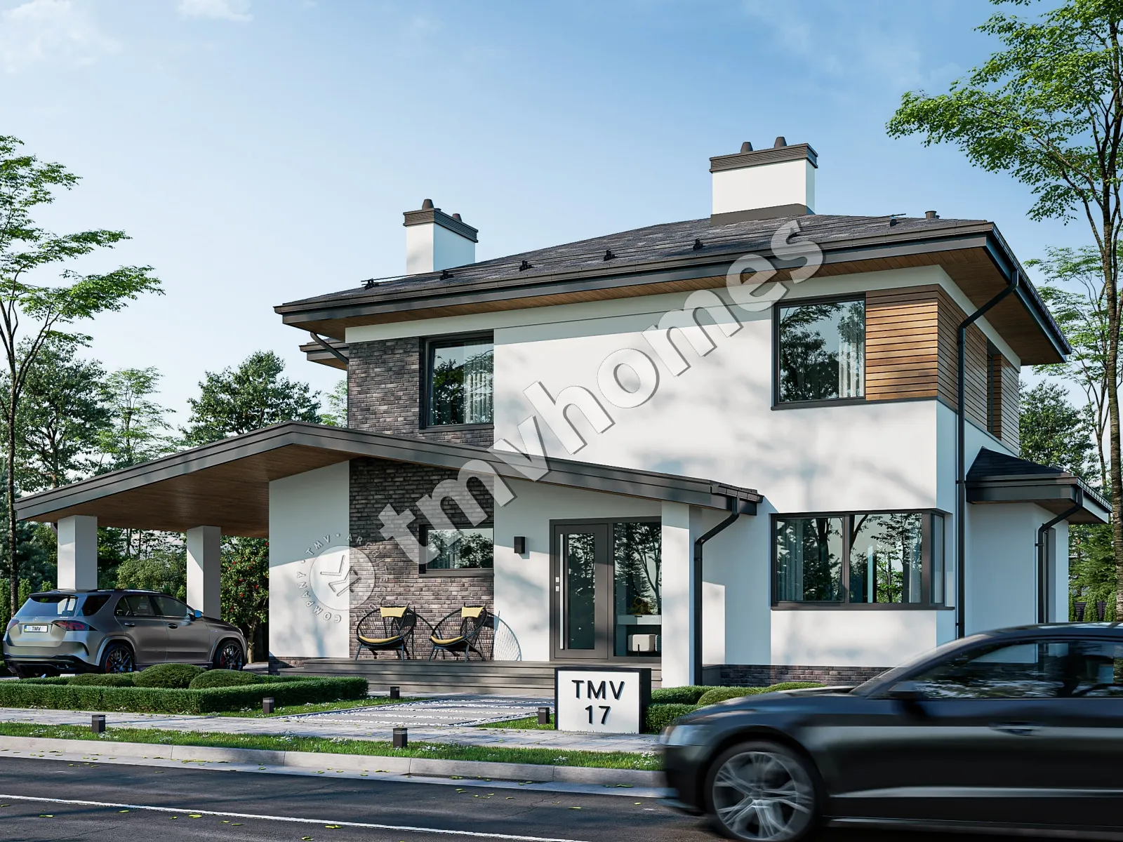 Dviejų aukštų namo projektas 177 m²: 3 Miegamieji, 3 Vonios, Atvira virtuvė, be Garažo