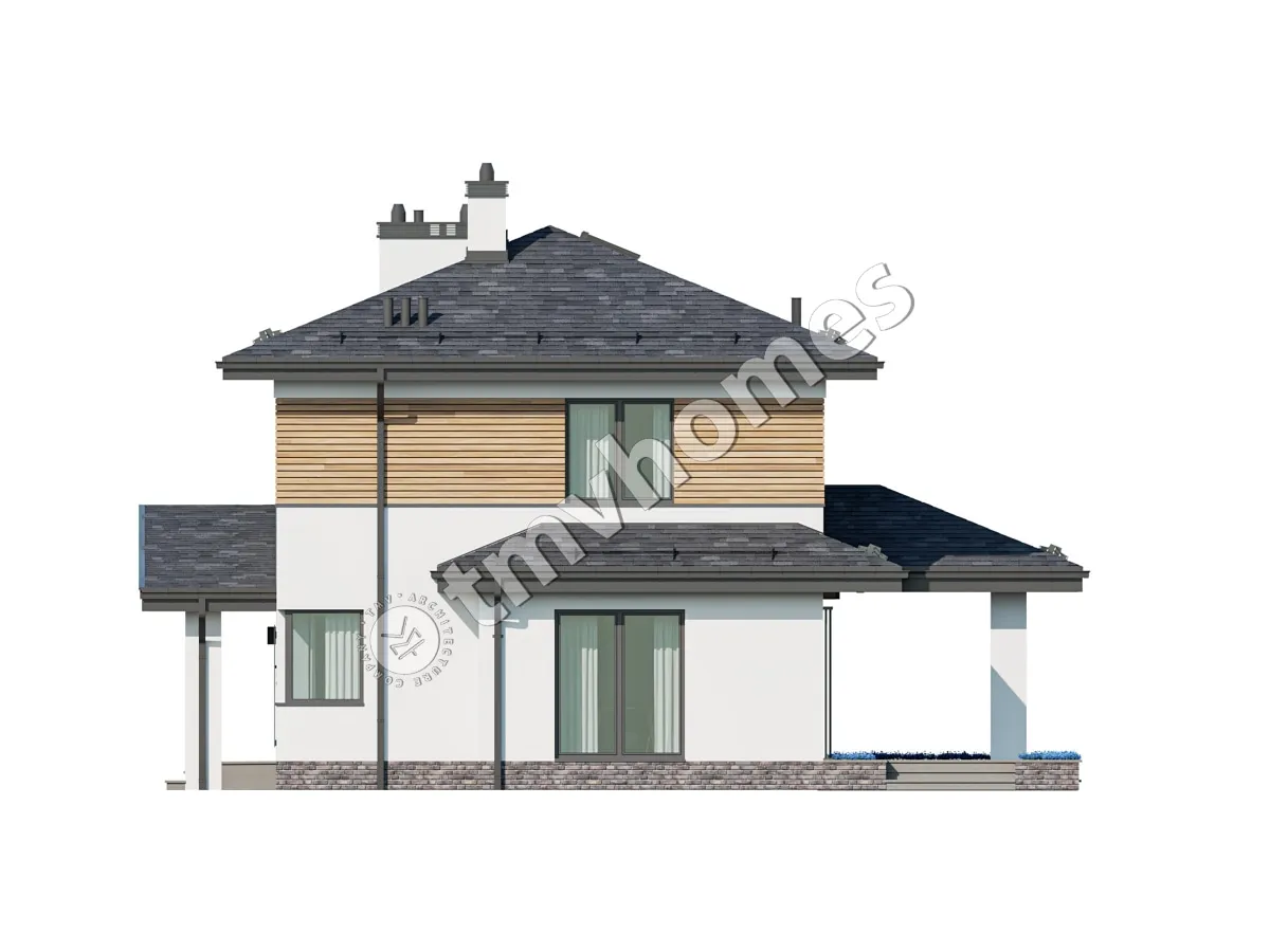 Dviejų aukštų namo projektas 177 m²: 3 Miegamieji, 3 Vonios, Atvira virtuvė, be Garažo