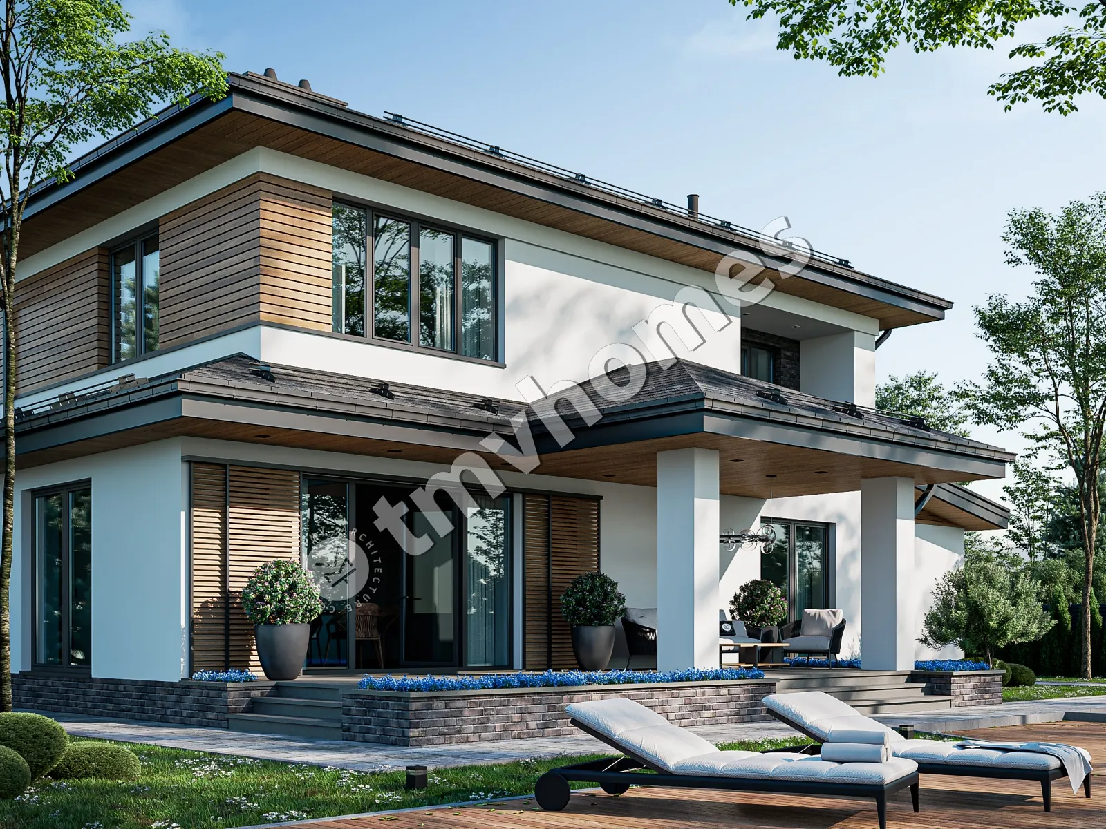 Dviejų aukštų namo projektas 177 m²: 3 Miegamieji, 3 Vonios, Atvira virtuvė, be Garažo