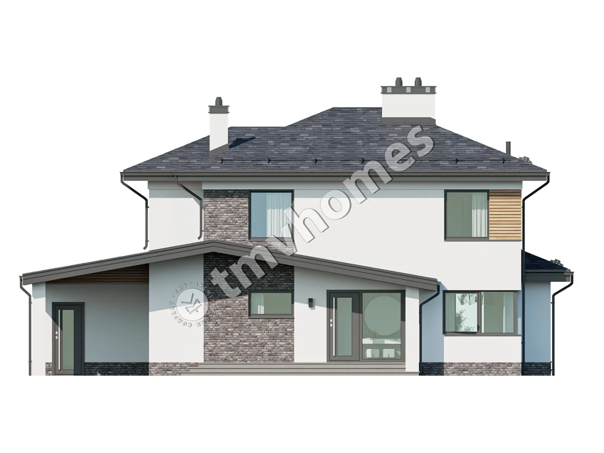 Dviejų aukštų namo projektas 177 m²: 3 Miegamieji, 3 Vonios, Atvira virtuvė, be Garažo