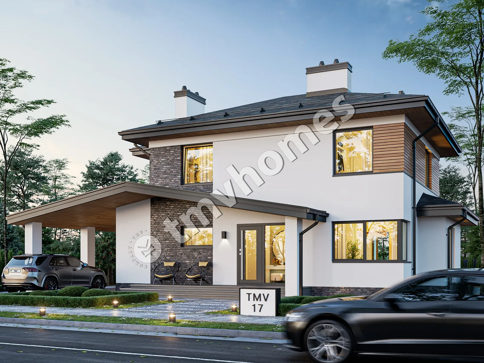 Dviejų aukštų namo projektas 177 m²: 3 Miegamieji, 3 Vonios, Atvira virtuvė, be Garažo