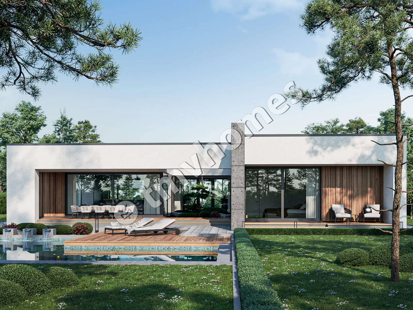 Vieno aukšto namo projektas 224 m²: 3 Miegamieji, 3 Vonios, Atvira virtuvė, be Garažo