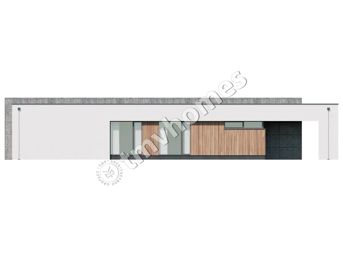 Vieno aukšto namo projektas 224 m²: 3 Miegamieji, 3 Vonios, Atvira virtuvė, be Garažo