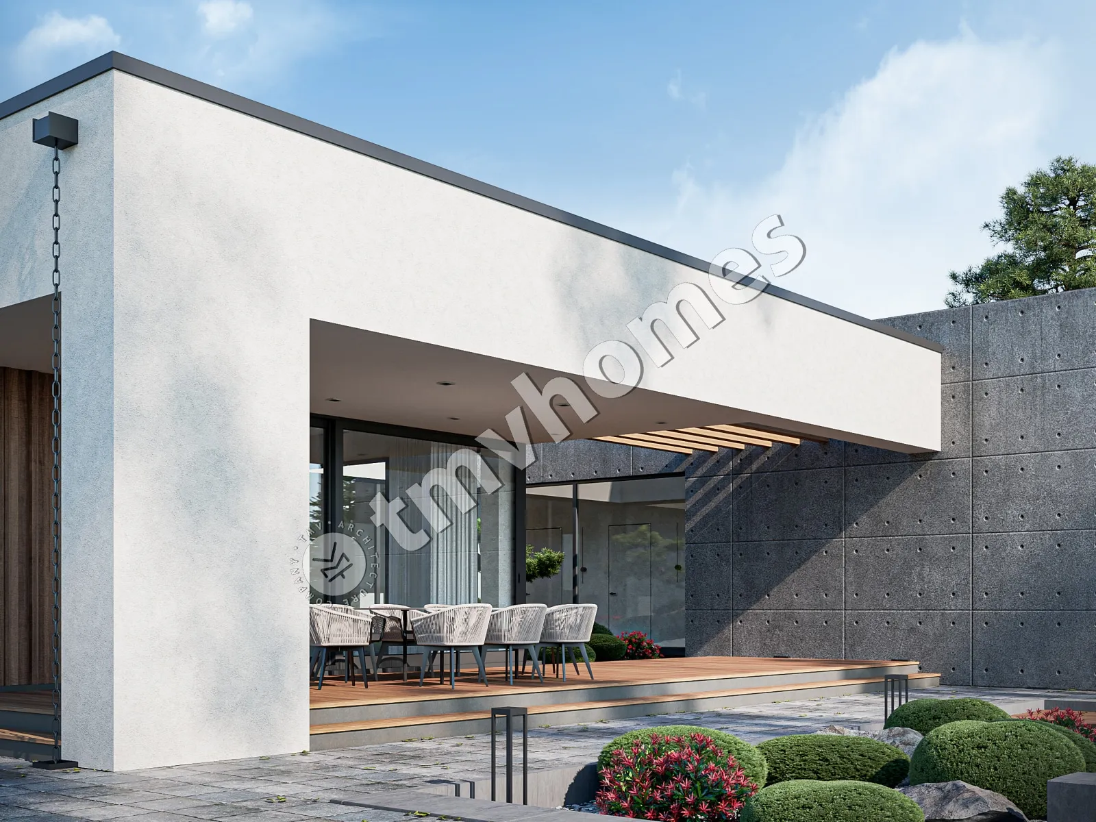 Vieno aukšto namo projektas 224 m²: 3 Miegamieji, 3 Vonios, Atvira virtuvė, be Garažo