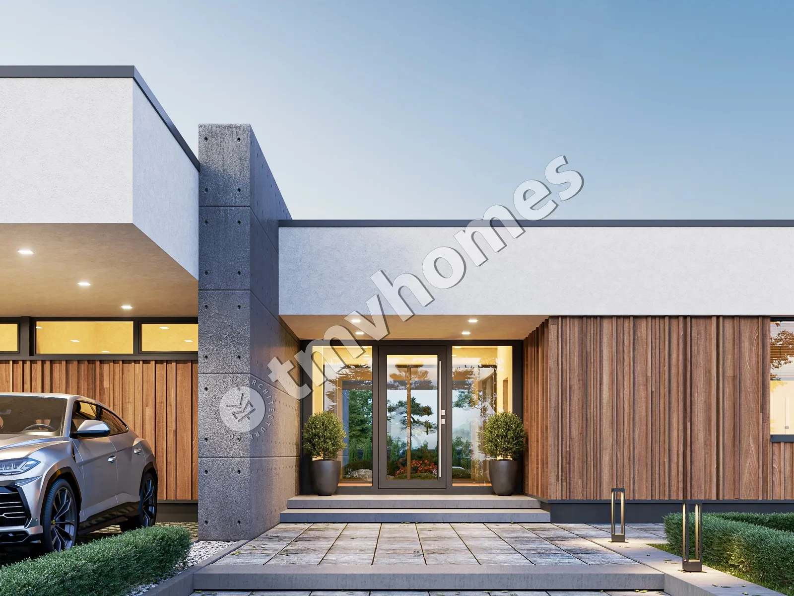 Vieno aukšto namo projektas 224 m²: 3 Miegamieji, 3 Vonios, Atvira virtuvė, be Garažo