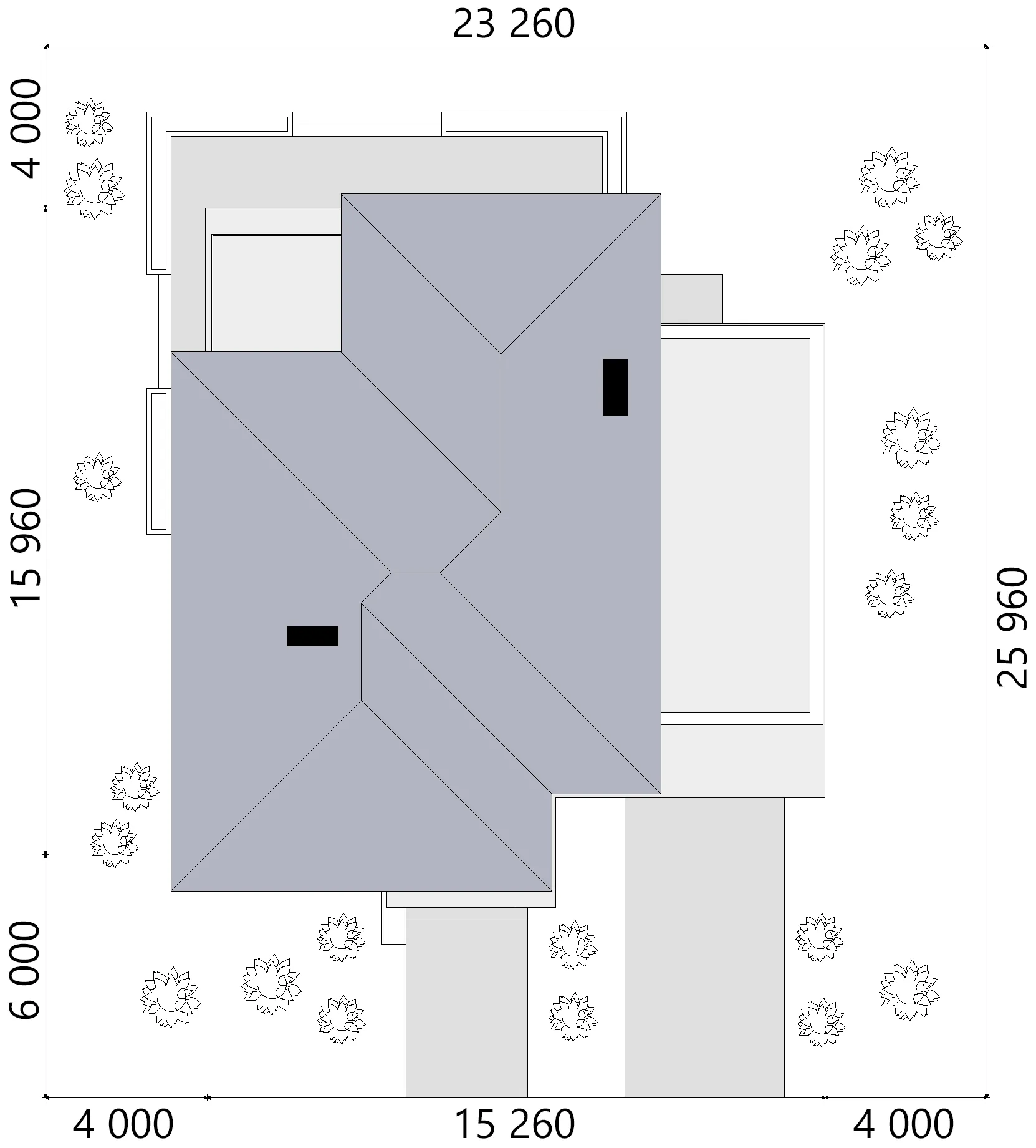 Dviejų aukštų namo projektas 270 m²: 2 Miegamieji, Darbo kambarys, 2 Vonios, Atvira virtuvė, Garažas