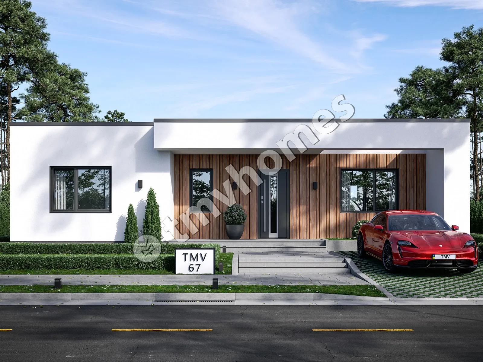 Vieno aukšto namo projektas 113 m²: 3 Miegamieji, 2 Vonios, Atvira virtuvė, be Garažo