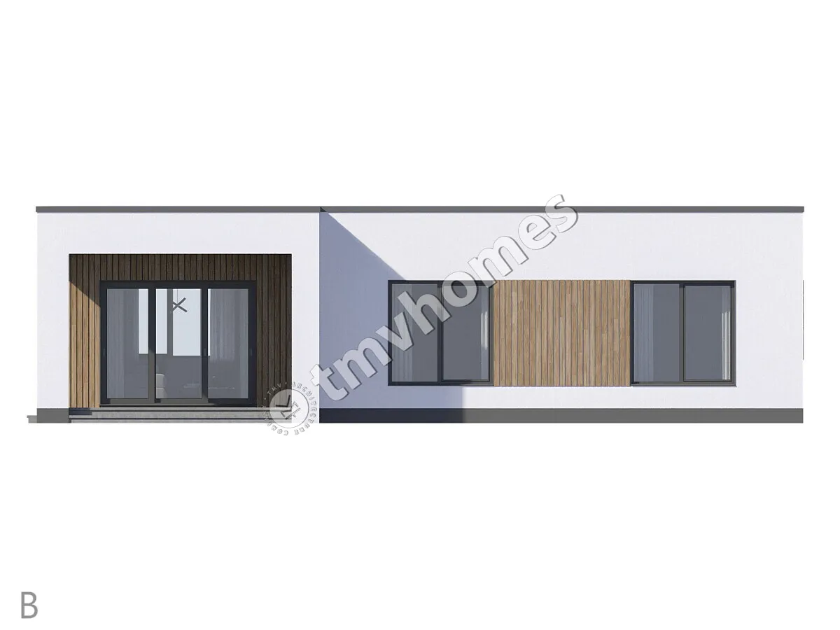 Vieno aukšto namo projektas 113 m²: 3 Miegamieji, 2 Vonios, Atvira virtuvė, be Garažo