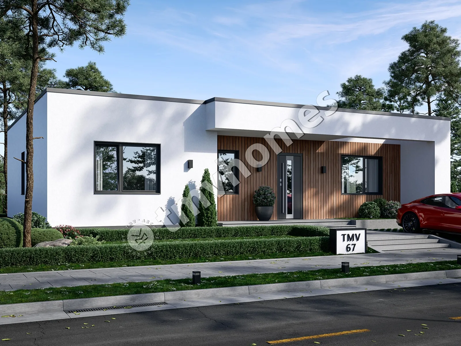 Vieno aukšto namo projektas 113 m²: 3 Miegamieji, 2 Vonios, Atvira virtuvė, be Garažo