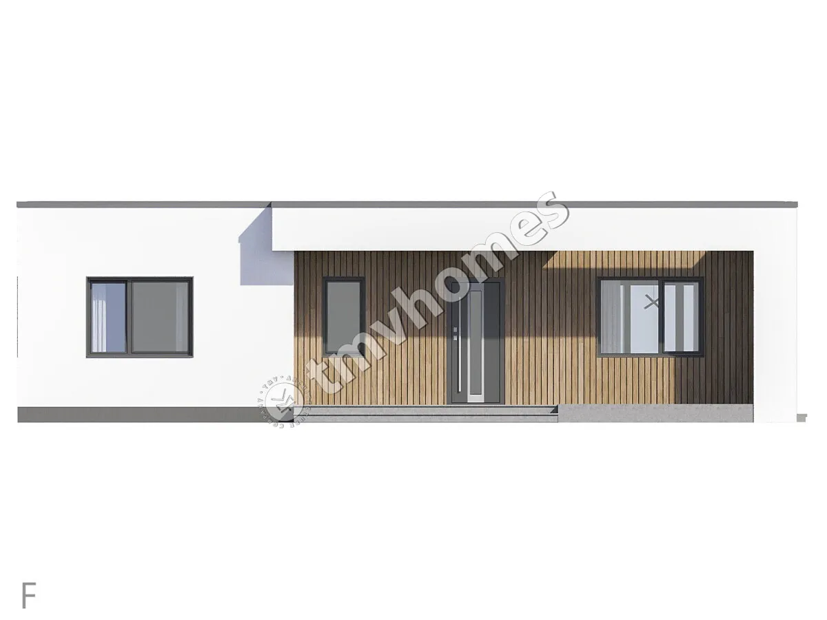 Vieno aukšto namo projektas 113 m²: 3 Miegamieji, 2 Vonios, Atvira virtuvė, be Garažo
