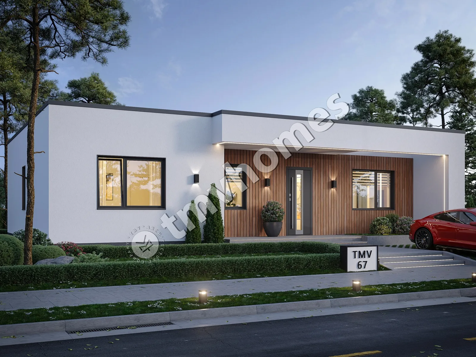 Vieno aukšto namo projektas 113 m²: 3 Miegamieji, 2 Vonios, Atvira virtuvė, be Garažo