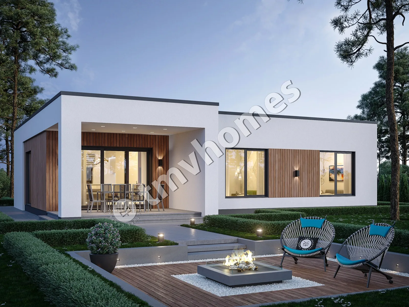 Vieno aukšto namo projektas 113 m²: 3 Miegamieji, 2 Vonios, Atvira virtuvė, be Garažo
