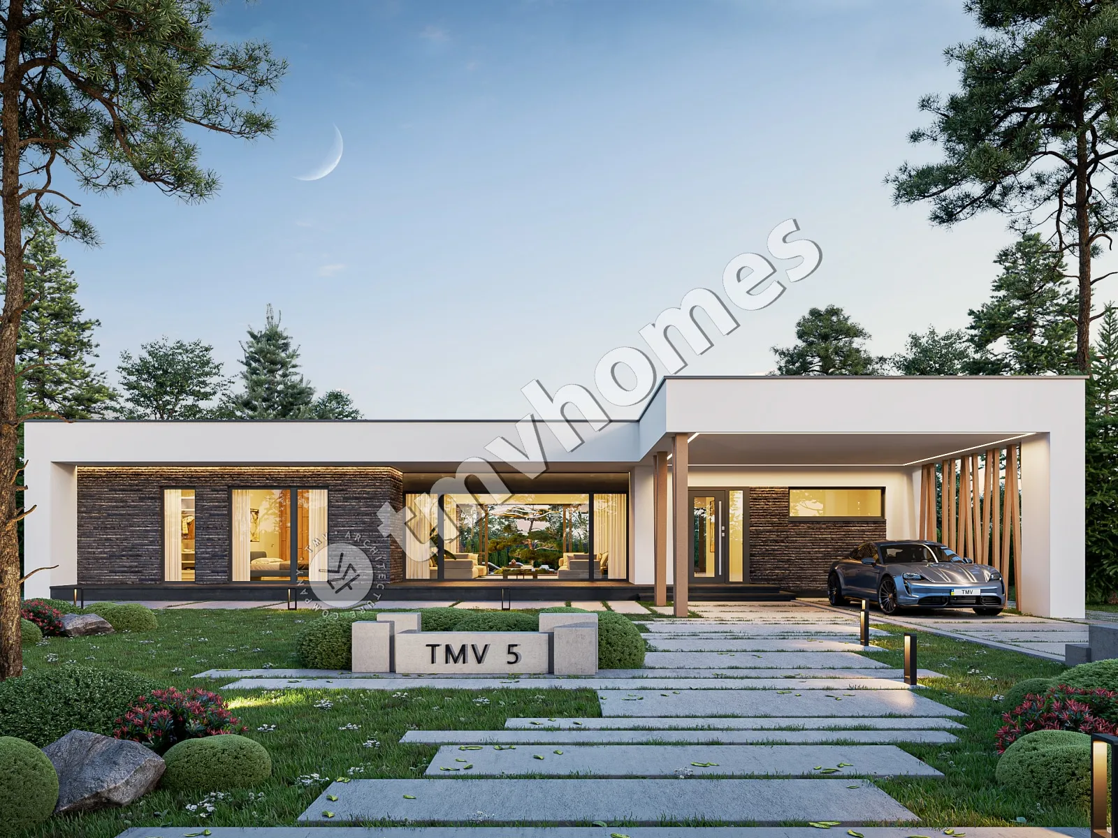 Vieno aukšto namo projektas 215 m²: 3 Miegamieji, 3 Vonios, Atvira virtuvė, be Garažo