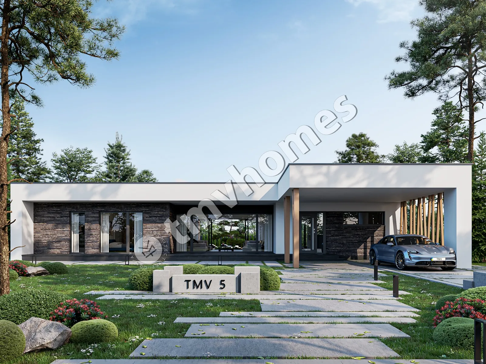 Vieno aukšto namo projektas 215 m²: 3 Miegamieji, 3 Vonios, Atvira virtuvė, be Garažo