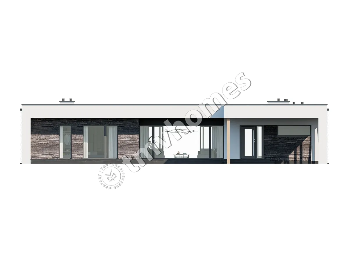 Vieno aukšto namo projektas 215 m²: 3 Miegamieji, 3 Vonios, Atvira virtuvė, be Garažo