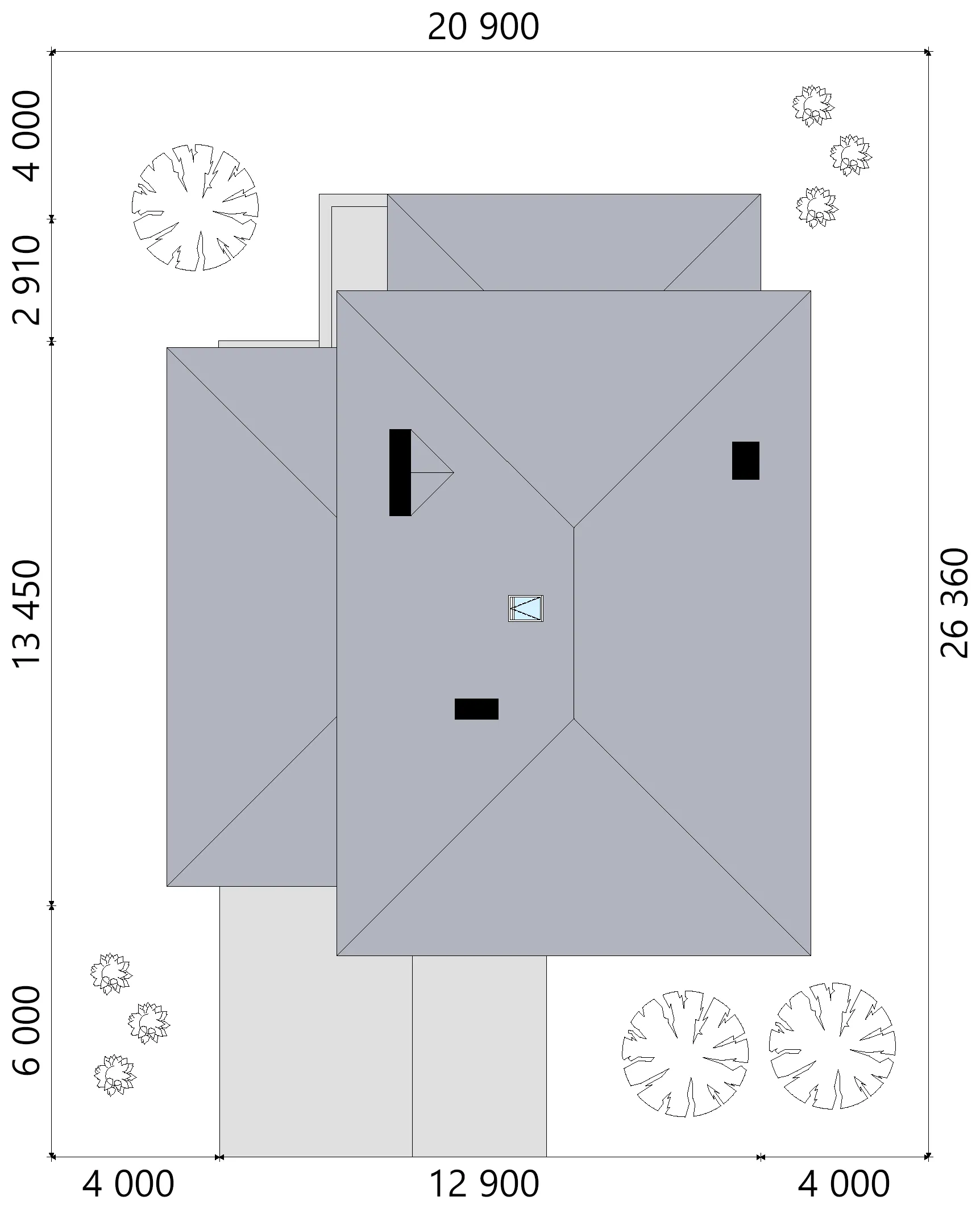 Dviejų aukštų namo projektas 220 m²: 3 Miegamieji, Darbo kambarys, 3 Vonios, Atvira virtuvė, Garažas