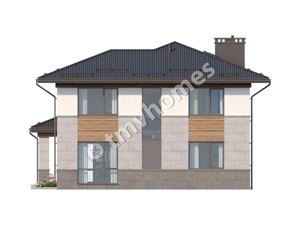 Dviejų aukštų namo projektas 173 m²: 3 Miegamieji, Darbo kambarys, 3 Vonios, be Garažo