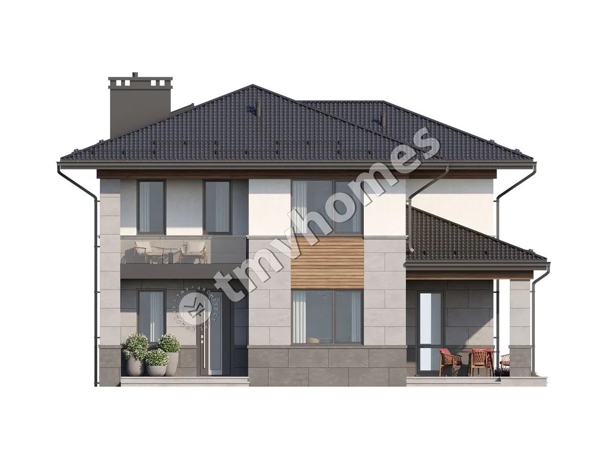 Dviejų aukštų namo projektas 173 m²: 3 Miegamieji, Darbo kambarys, 3 Vonios, be Garažo