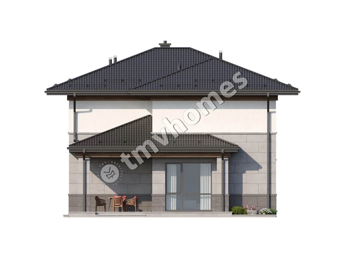 Dviejų aukštų namo projektas 173 m²: 3 Miegamieji, Darbo kambarys, 3 Vonios, be Garažo