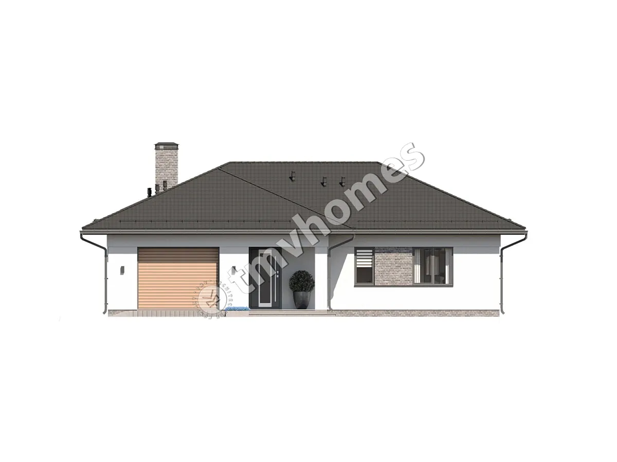 Vieno aukšto namo projektas 163 m²: 3 Miegamieji, 2 Vonios, Atvira virtuvė, Garažas