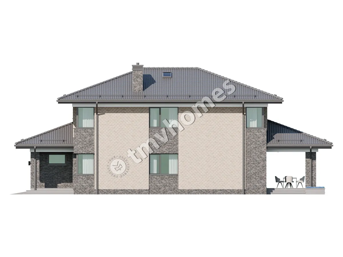Dviejų aukštų namo projektas 237 m²: 3 Miegamieji, Darbo kambarys, 2 Vonios, Atvira virtuvė, Garažas