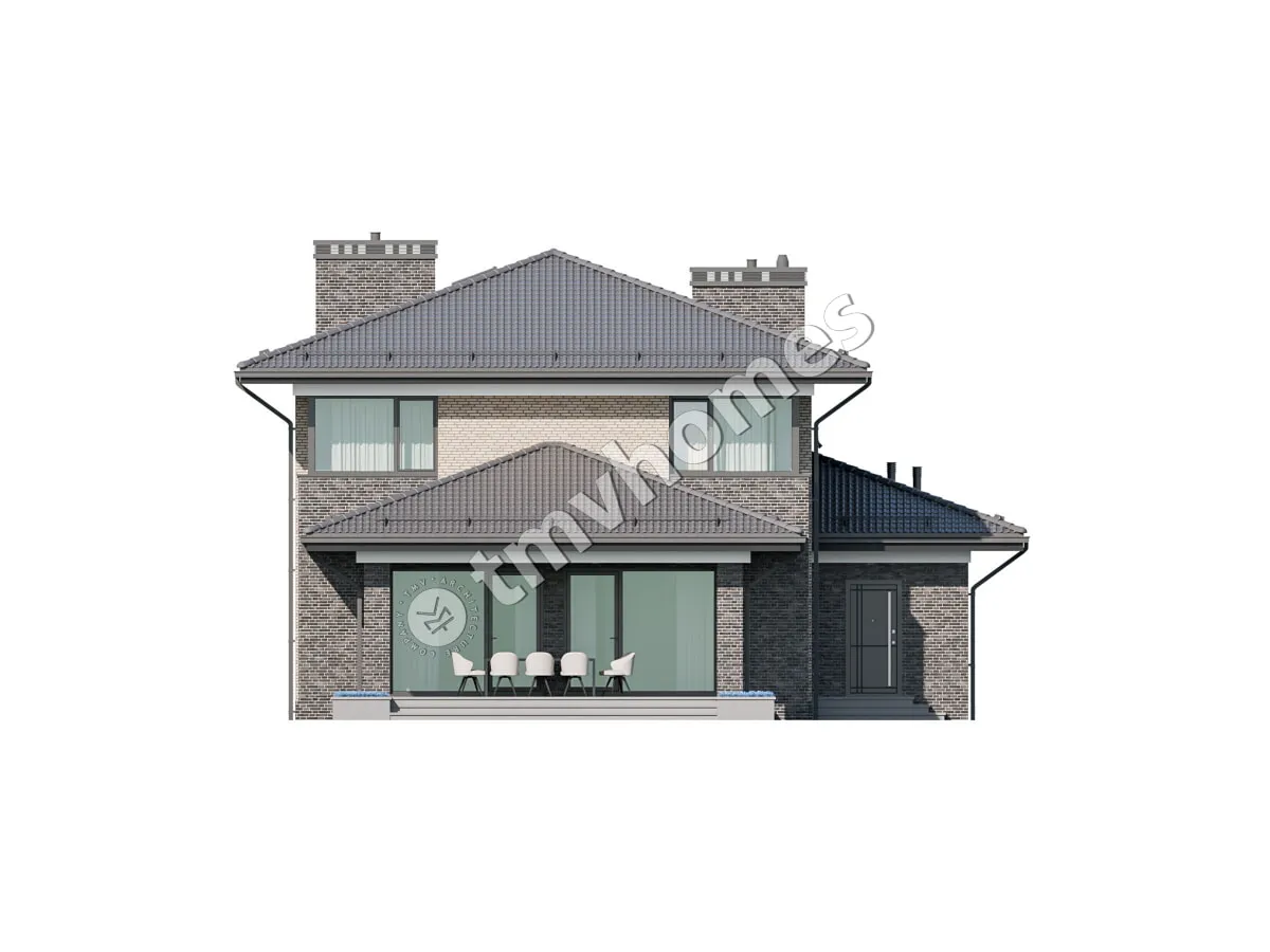 Dviejų aukštų namo projektas 237 m²: 3 Miegamieji, Darbo kambarys, 2 Vonios, Atvira virtuvė, Garažas