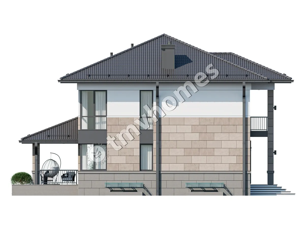 Dviejų aukštų namo projektas + rūsiu 341 m²: 3 Miegamieji, Darbo kambarys, 3 Vonios, Atvira virtuvė, be Garažo