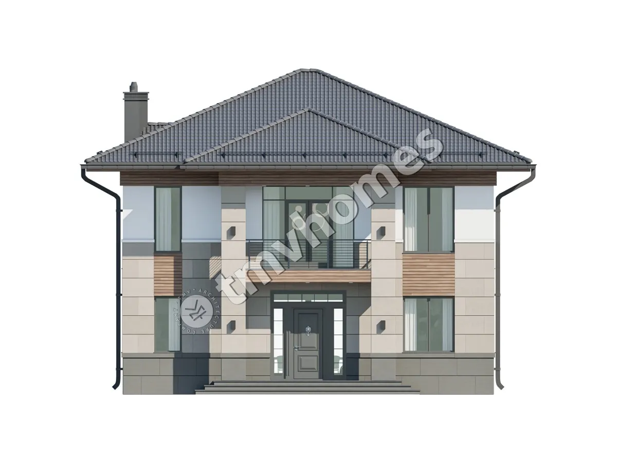 Dviejų aukštų namo projektas 231 m²: 3 Miegamieji, Darbo kambarys, 3 Vonios, Atvira virtuvė, be Garažo