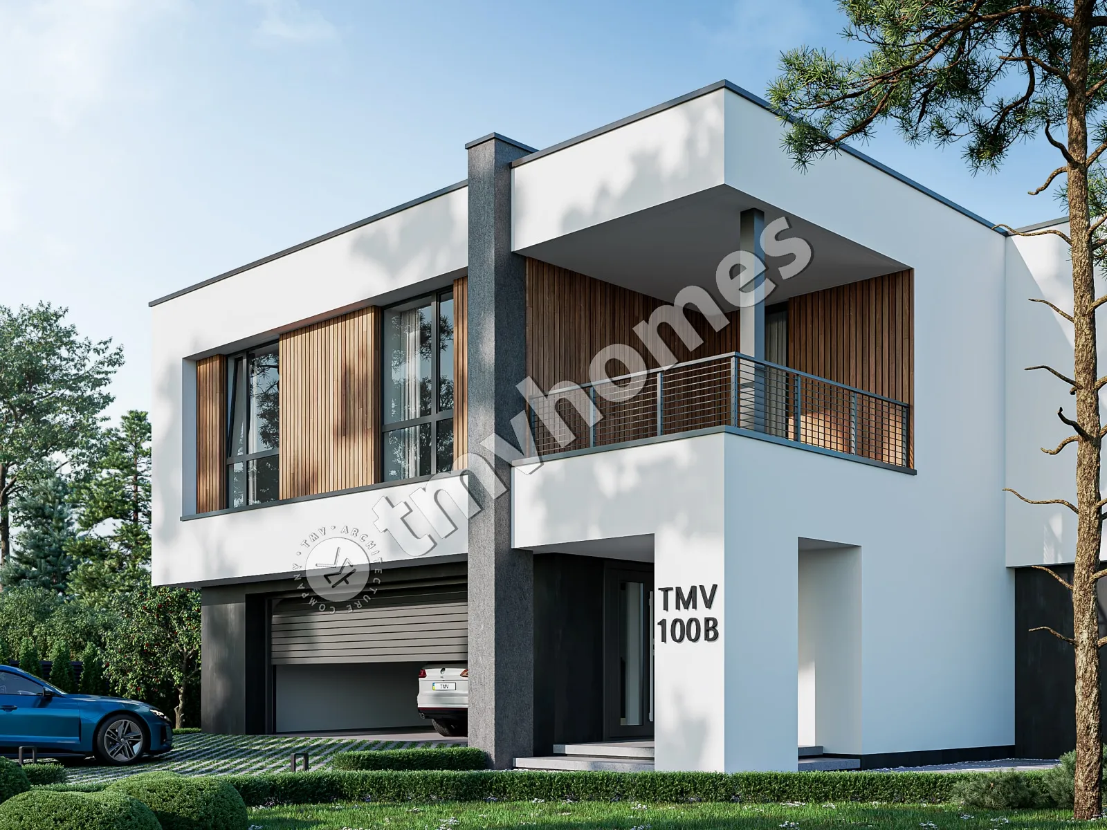 Dviejų aukštų namo projektas 337 m²: 4 Miegamieji, Darbo kambarys, 3 Vonios, Atvira virtuvė, Garažas