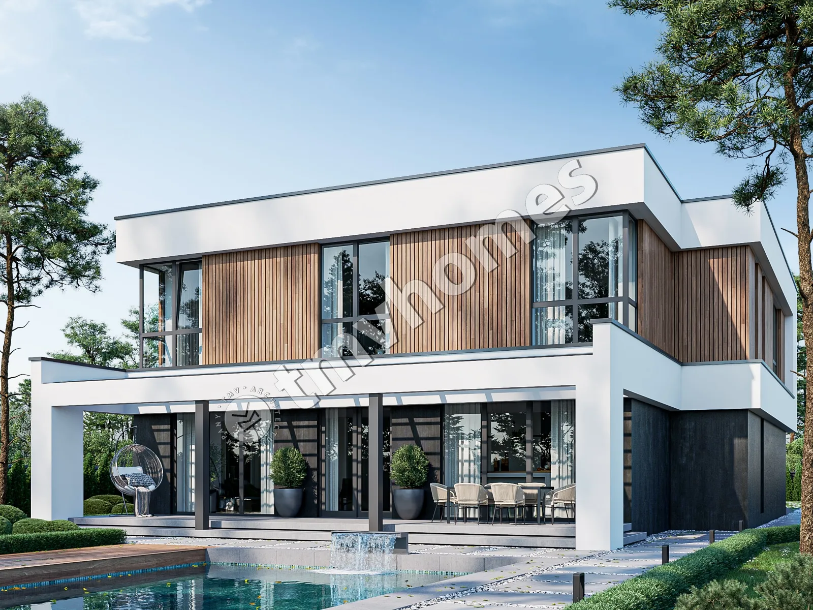 Dviejų aukštų namo projektas 337 m²: 4 Miegamieji, Darbo kambarys, 3 Vonios, Atvira virtuvė, Garažas