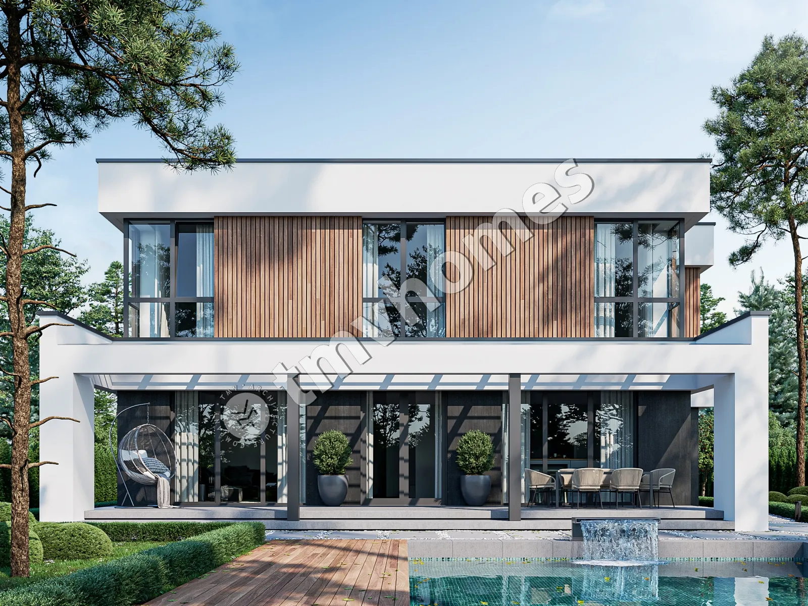 Dviejų aukštų namo projektas 337 m²: 4 Miegamieji, Darbo kambarys, 3 Vonios, Atvira virtuvė, Garažas