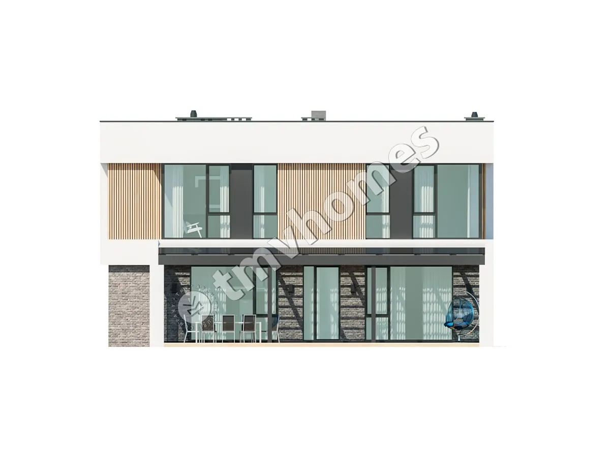 Dviejų aukštų namo projektas 252 m²: 3 Miegamieji, Darbo kambarys, 3 Vonios, Atvira virtuvė, be Garažo