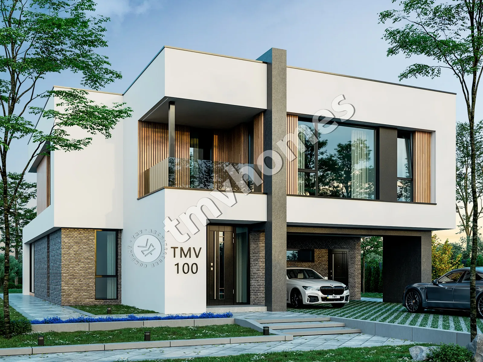 Dviejų aukštų namo projektas 252 m²: 3 Miegamieji, Darbo kambarys, 3 Vonios, Atvira virtuvė, be Garažo