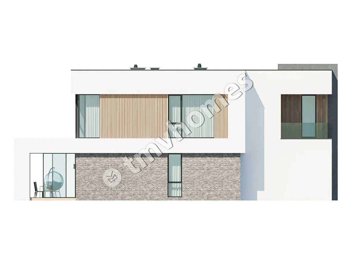 Dviejų aukštų namo projektas 252 m²: 3 Miegamieji, Darbo kambarys, 3 Vonios, Atvira virtuvė, be Garažo