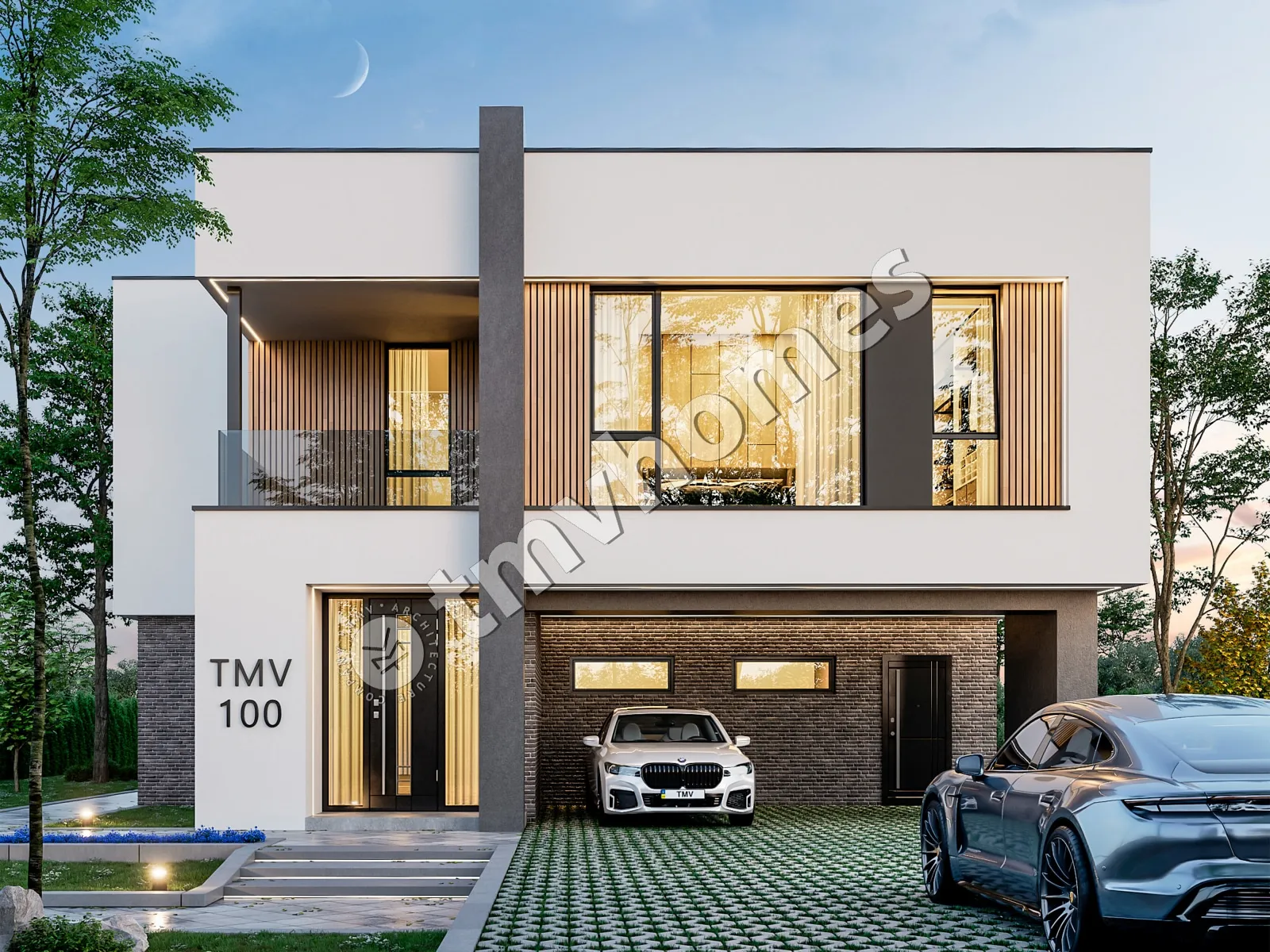 Dviejų aukštų namo projektas 252 m²: 3 Miegamieji, Darbo kambarys, 3 Vonios, Atvira virtuvė, be Garažo