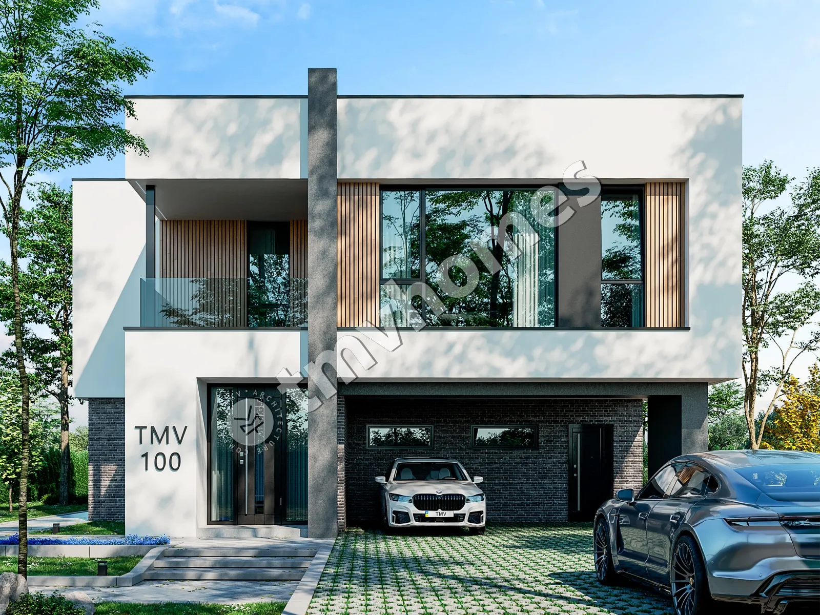 Dviejų aukštų namo projektas 252 m²: 3 Miegamieji, Darbo kambarys, 3 Vonios, Atvira virtuvė, be Garažo