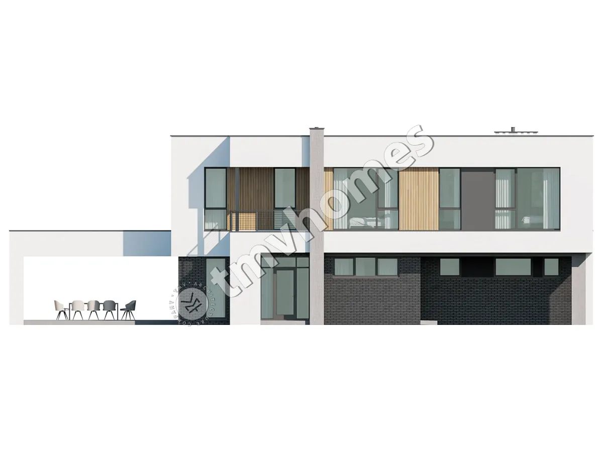 Dviejų aukštų namo projektas 363 m²: 5 Miegamieji, 4 Vonios, Atvira virtuvė, be Garažo