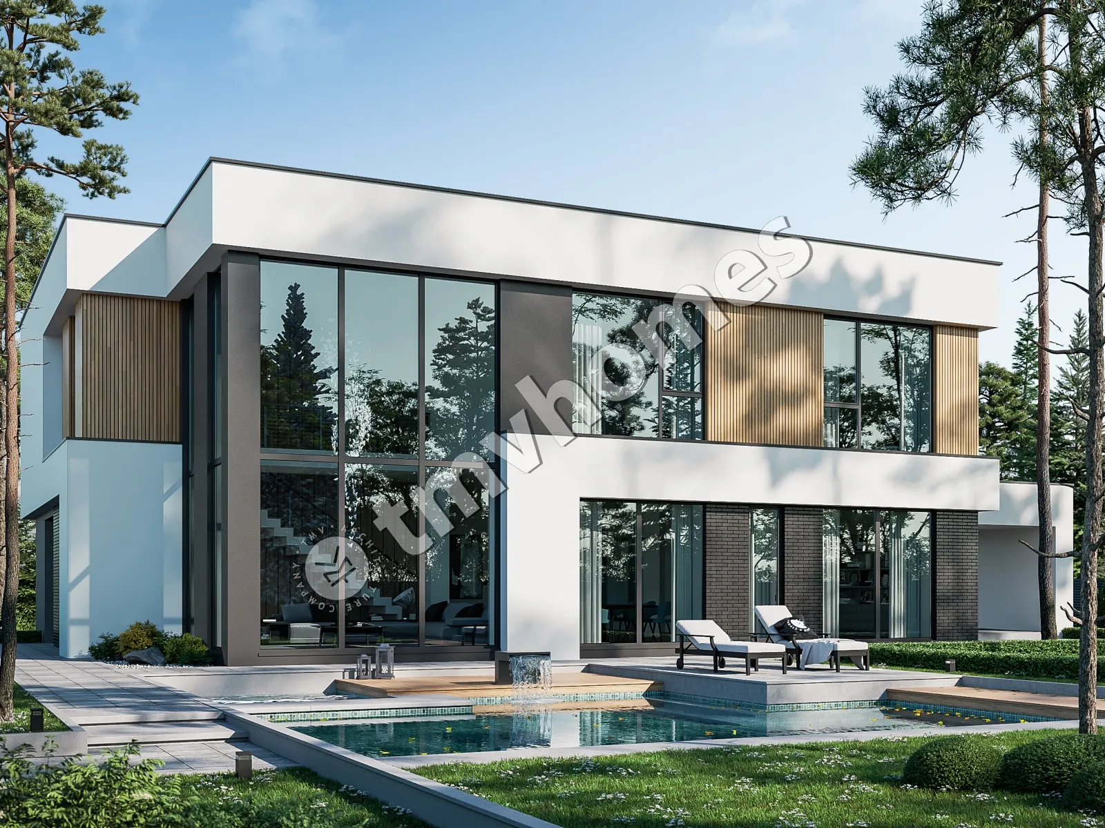 Dviejų aukštų namo projektas 363 m²: 5 Miegamieji, 4 Vonios, Atvira virtuvė, be Garažo