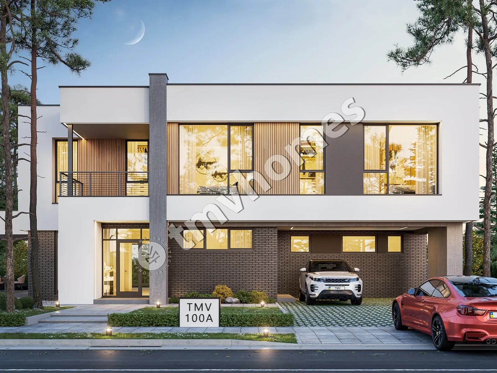 Dviejų aukštų namo projektas 363 m²: 5 Miegamieji, 4 Vonios, Atvira virtuvė, be Garažo