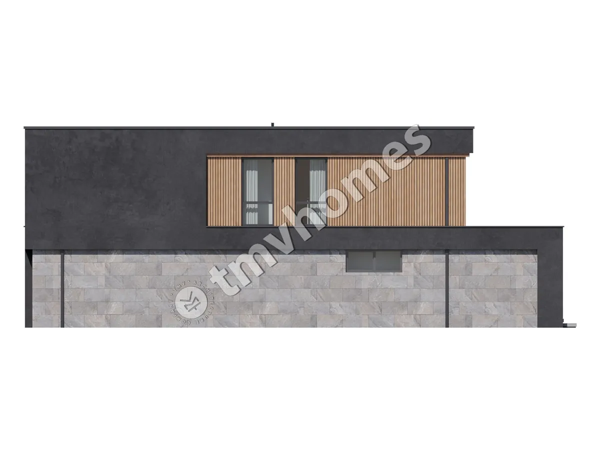Dviejų aukštų namo projektas 331 m²: 3 Miegamieji, Darbo kambarys, 3 Vonios, Atvira virtuvė, Garažas