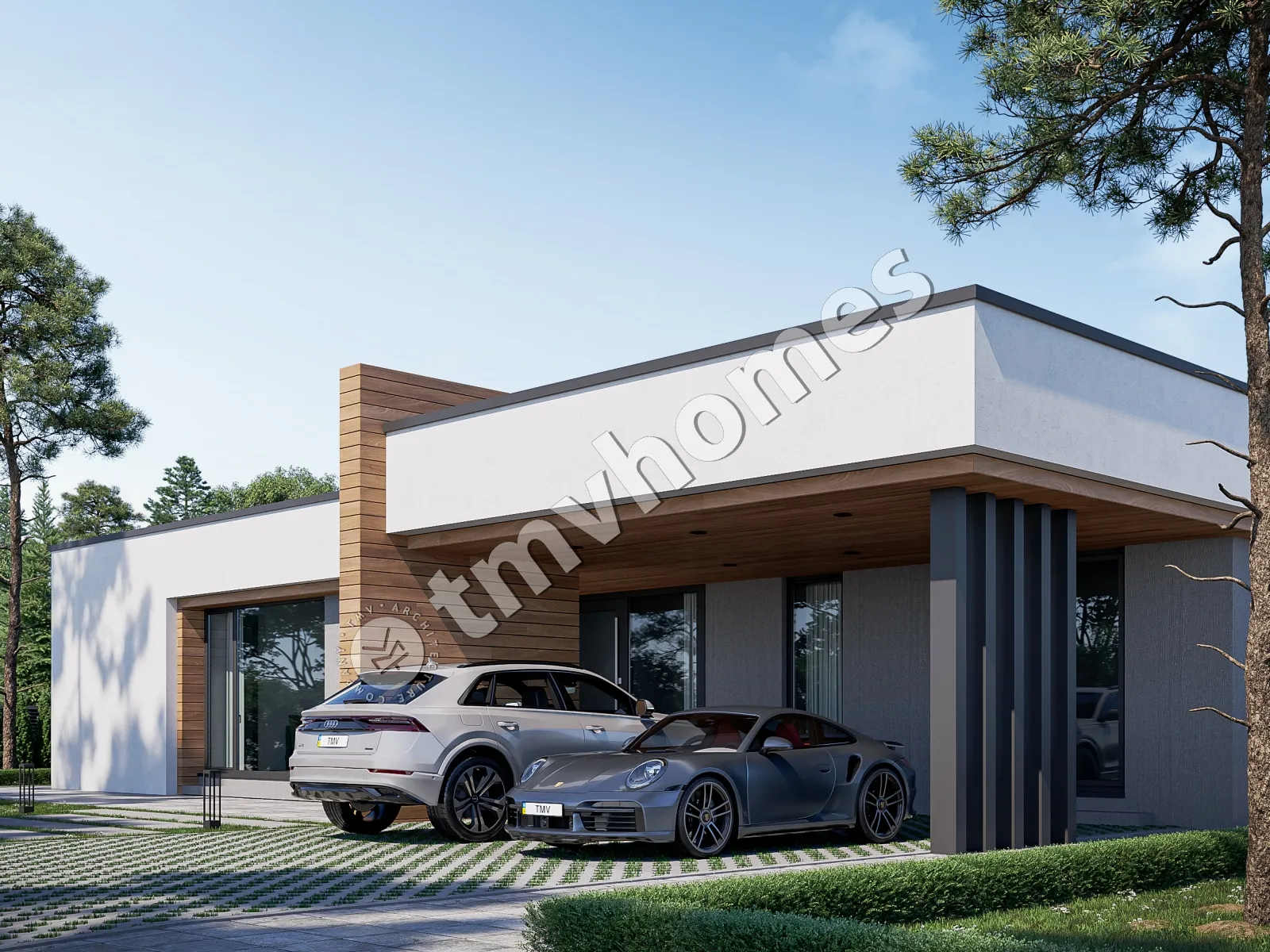 Vieno aukšto namo projektas 243 m²: 4 Miegamieji, 5 Vonios, Atvira virtuvė, be Garažo