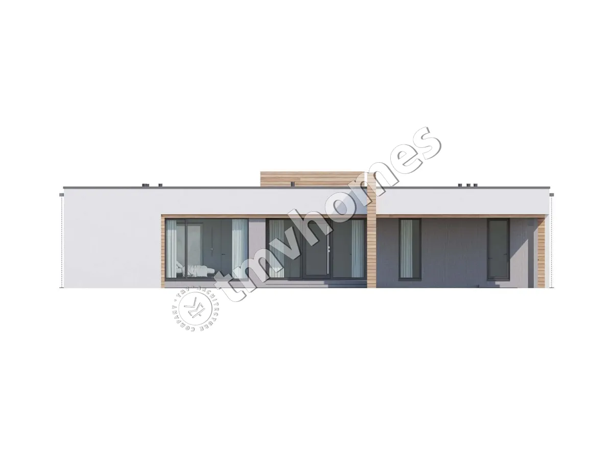 Vieno aukšto namo projektas 243 m²: 4 Miegamieji, 5 Vonios, Atvira virtuvė, be Garažo
