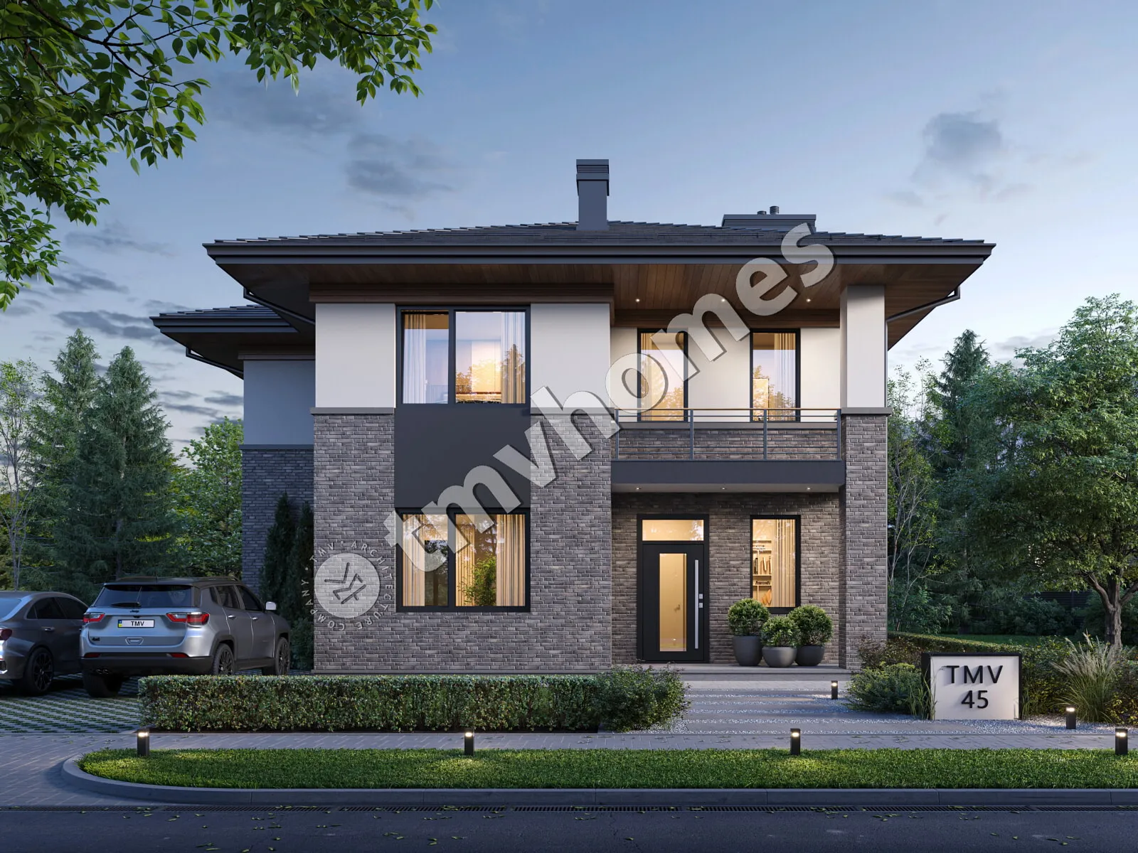 Dviejų aukštų namo projektas 175 m²: 3 Miegamieji, Darbo kambarys, 3 Vonios, Atvira virtuvė, be Garažo