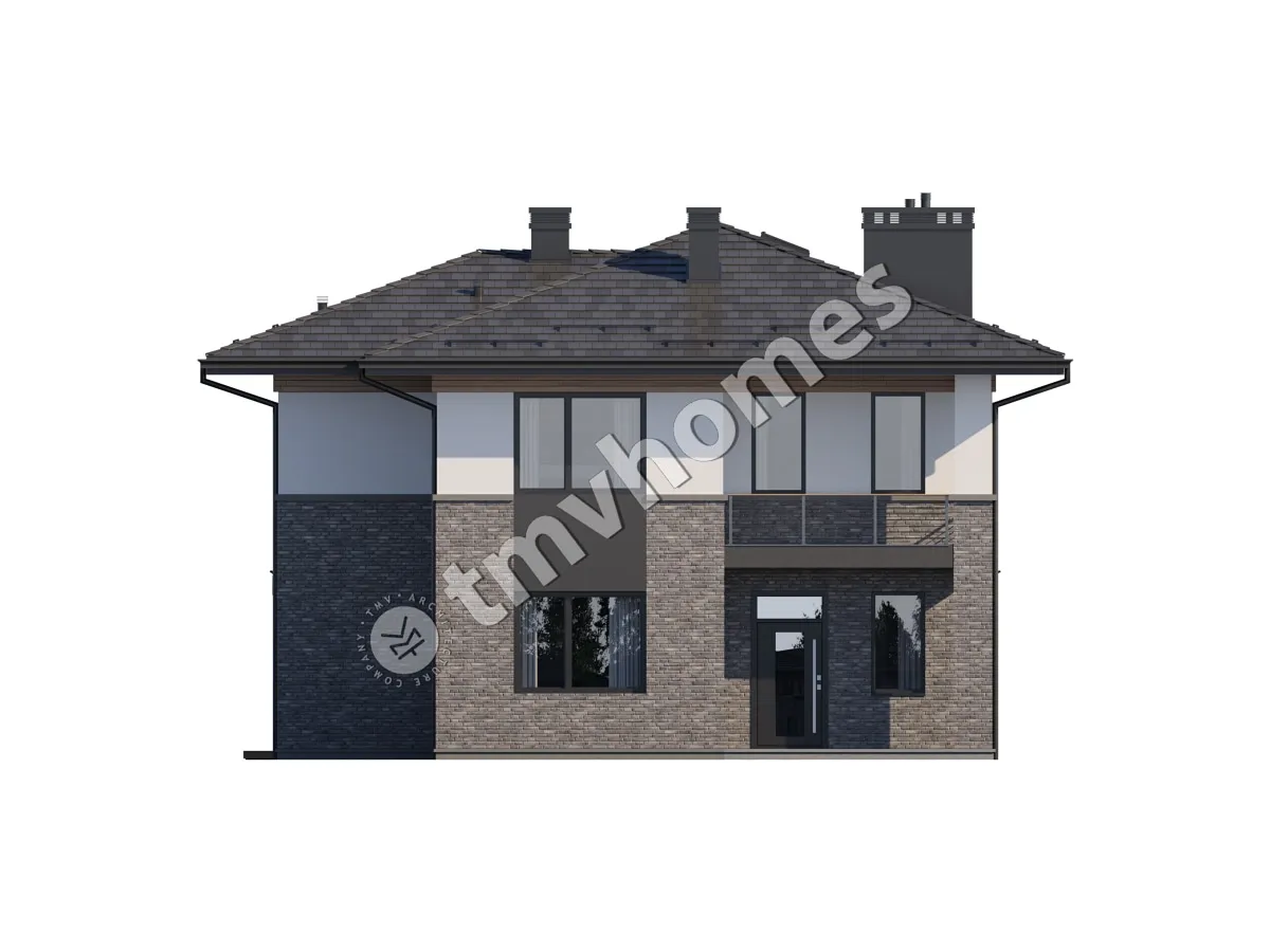 Dviejų aukštų namo projektas 175 m²: 3 Miegamieji, Darbo kambarys, 3 Vonios, Atvira virtuvė, be Garažo